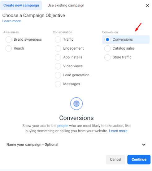 إعلانات التحويل على الفيسبوك