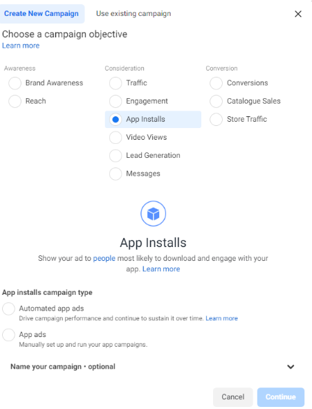 أنواع الحملات على الفيسبوك