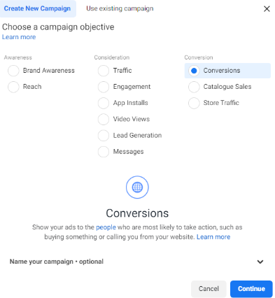 أنواع الحملات على الفيسبوك