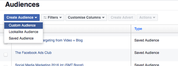 Create audiences on Facebook