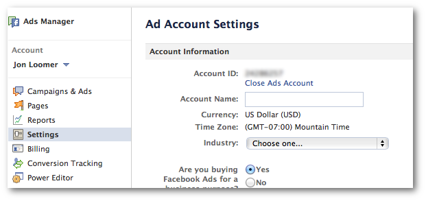 Setting the ad account