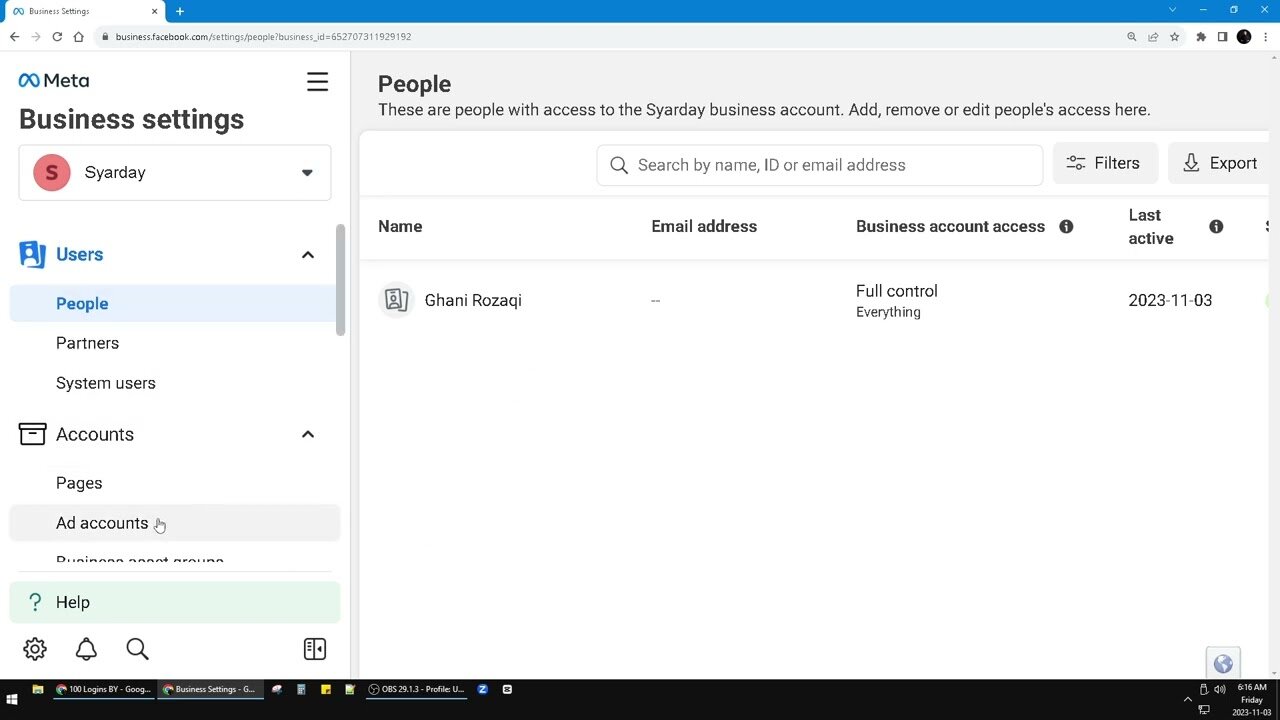 Setting the ad account