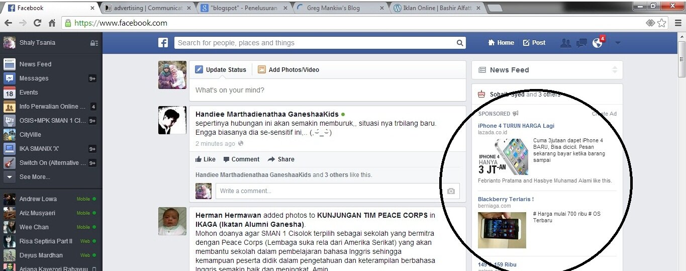 Places where the advertisement appears on Facebook