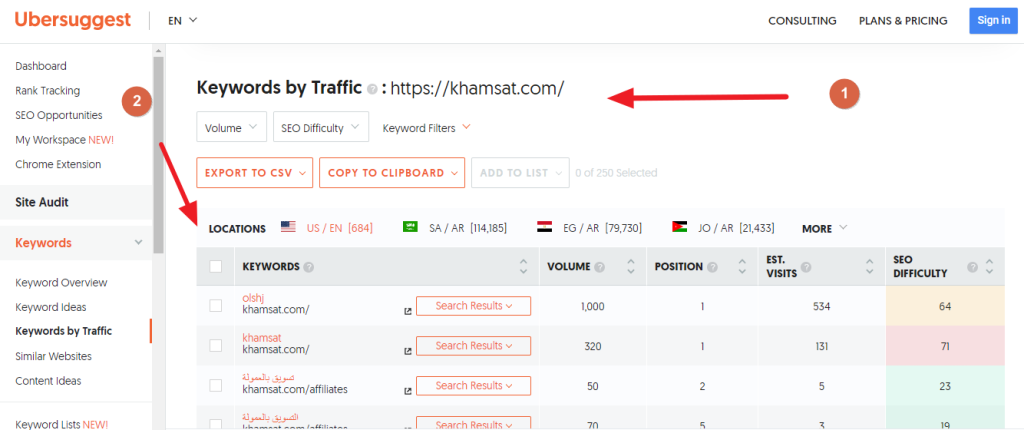 أداة Ubersuggest