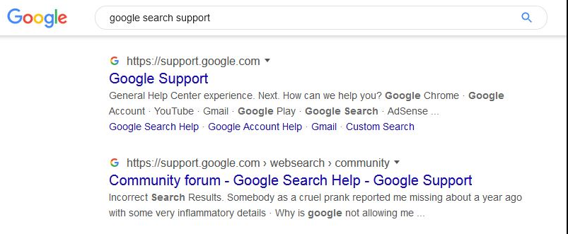 The search results are displayed