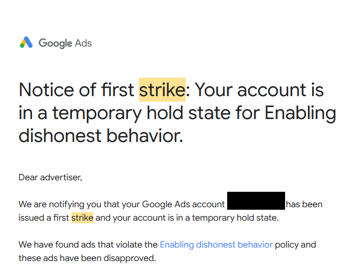 Ads and Account Quality Policies