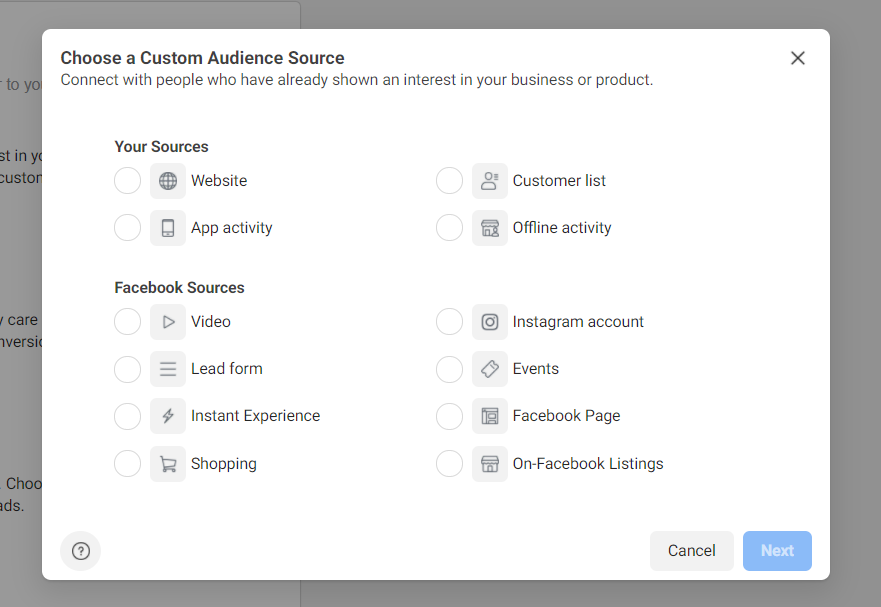 Custom audiences in Facebook ads