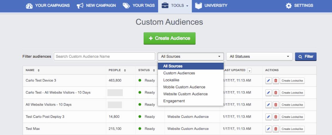 Custom audiences in Facebook ads